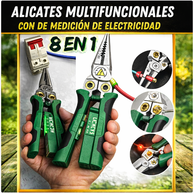⚡ Alicate 8 en 1 Profesional – Corta, Pela y Mide Electricidad con una Sola Herramienta